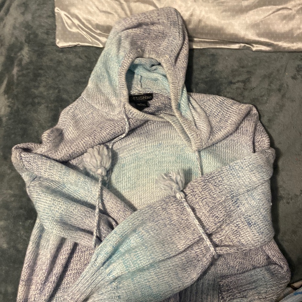 blue hooded sweatshirt